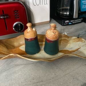 Tested by Fire signed Praise God Rob salt and pepper shaker and a signed Platter